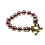 Tantalizing - Vintage Signed 'Heidi Daus' Bronzed Metal Pearl & Austrian Swarovski Crystal Rhinestone Toggle Bracelet (VB119)