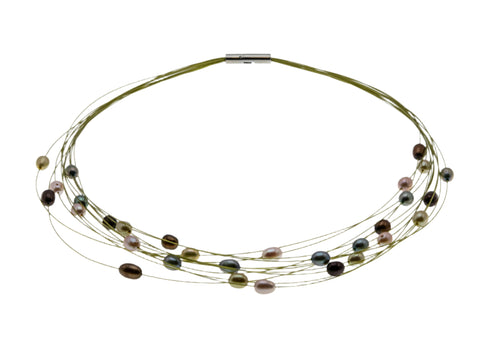 Summer - Estate Signed 'Honora' Genuine Multi Coloured Fresh Water Pearl Spray Necklace (EN050)