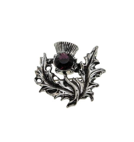Emblem Of Scotland - Vintage Signed 'Miracle' Pewter Crystal Rhinestone Thistle Brooch (VBR279)