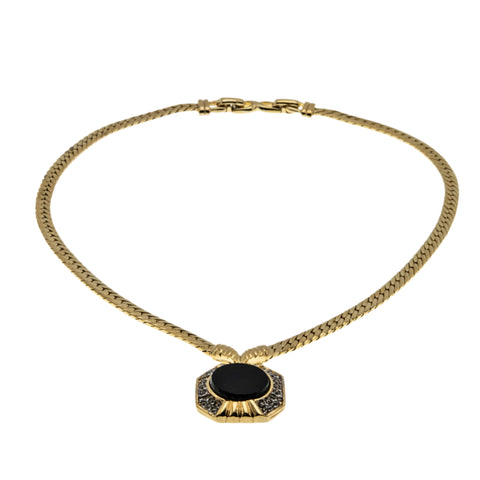 After Eight - Vintage Signed 'Nina Ricci' Gold Plated Onyx & Austrian Swarovski Crystal Rhinestone Necklace (VN213)