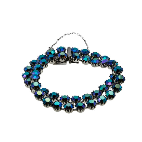 Night Sky - Vintage Signed 'Sherman' Rhodium Plate Austrian Swarovski Aurora Borealis Crystal Rhinestone Bracelet (VB120)