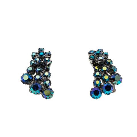 Shooting Stars - Vintage Signed 'Continental' Rhodium Plate Austrian Swarovski Aurora Borealis Crystal Rhinestone Clip-On Earrings (VE442)