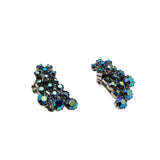 Shooting Stars - Vintage Signed 'Continental' Rhodium Plate Austrian Swarovski Aurora Borealis Crystal Rhinestone Clip-On Earrings (VE442)