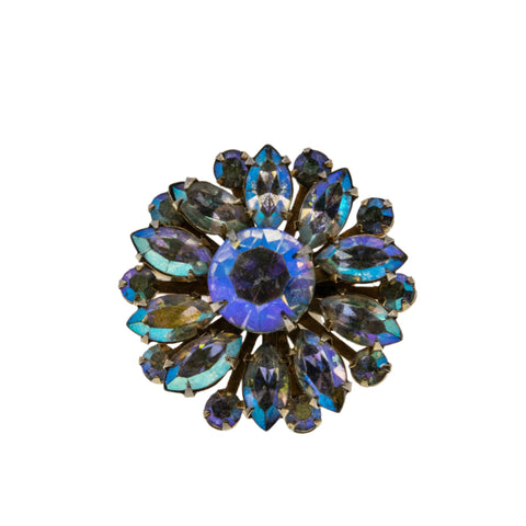 Sparkling Flower - Vintage Signed 'Coro' Gold Plated Austrian Swarovski Aurora Borealis Crystal  Rhinestone Flower Brooch (VBR285)