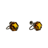 Fiery Embers - Vintage Silver Tone Crystal Screw-back Earrings (VE444)