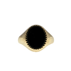 1971 In London  - Vintage 9K Gold Natural Black Onyx Ring (VR1012)