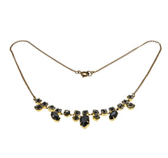 A Touch Of Elegance - Vintage Gold Plated Black Alaskan Diamond (Simulated) Crystal Rhinestone Necklace (VN219)