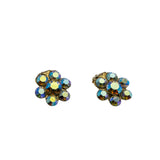 Sparkling Flowers - Vintage Gold Plated Austrian Swarovski Aurora Borealis Crystal Rhinestone Clip-On Earrings (VE450)