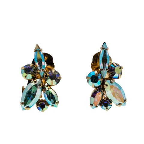 Dazzle Days - Vintage Gold Plated Austrian Swarovski Aurora Borealis Crystal Rhinestone Clip-On Earrings (VE451)