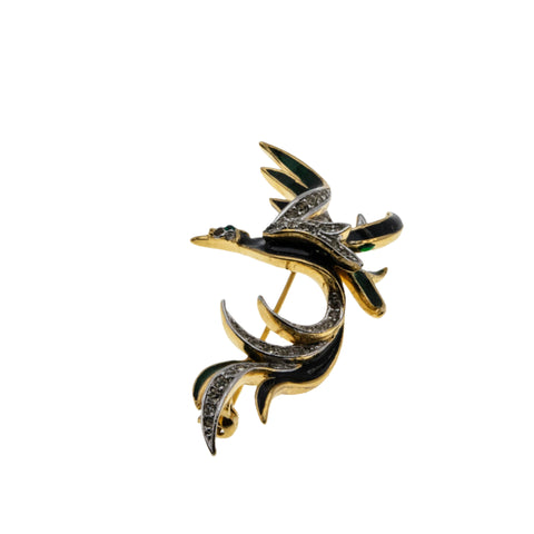 Attwood & Sawyer- Vintage Signed A&S Welch 22K Gold Plated Austrian Swarovski Crystal Rhinestone Enamel Bird Of Paradise Brooch (VBR288)