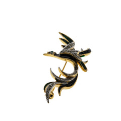 Attwood & Sawyer- Vintage Signed A&S Welch 22K Gold Plated Austrian Swarovski Crystal Rhinestone Enamel Bird Of Paradise Brooch (VBR288)