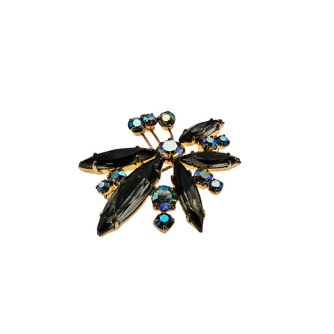 Contacting Colour - Vintage Gold Plated Austrian Swarovski Aurora Borealis Crystal Rhinestone Flower Brooch (VBR291)