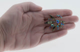 Contrasting Colour - Vintage Gold Plated Austrian Swarovski Aurora Borealis Crystal Rhinestone Flower Brooch (VBR291)