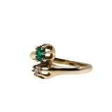 Toi Et Moi - Victorian Signed 'ASH BROS' 14K Gold Natural Old Mine Cut Diamond & Natural Emerald Bypass Ring (VICR177)