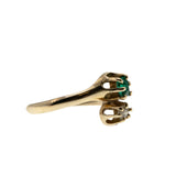 Toi Et Moi - Victorian Signed 'ASH BROS' 14K Gold Natural Old Mine Cut Diamond & Natural Emerald Bypass Ring (VICR177)