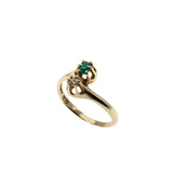 Toi Et Moi - Victorian Signed 'ASH BROS' 14K Gold Natural Old Mine Cut Diamond & Natural Emerald Bypass Ring (VICR177)