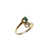 Toi Et Moi - Victorian Signed 'ASH BROS' 14K Gold Natural Old Mine Cut Diamond & Natural Emerald Bypass Ring (VICR177)