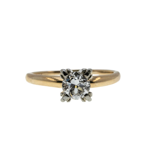 Simply Yes - Art Deco 14K Gold Natural 'Old European Cut' Diamond Solitaire Engagement Ring (ADR283)