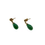 Exotic Beauties - Vintage 18K Gold Natural Tear Drop Jadeite Dangly Earrings (VE457)