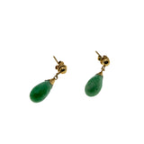Exotic Beauties - Vintage 18K Gold Natural Tear Drop Jadeite Dangly Earrings (VE457)