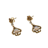 Opalescent Dream -  Vintage 14K Gold Natural Opal Ornate Crown Dangly Earrings (VE458)
