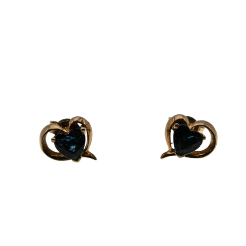 Heart To Heart - Vintage 14K Gold Natural Heart Shape Sapphire Stud Earrings (VE459)