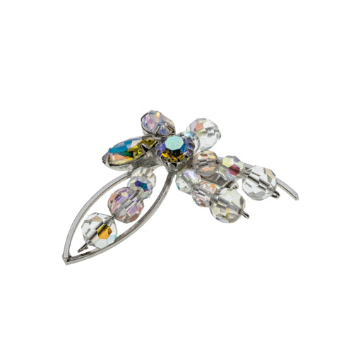 Dazzling Blossom - Vintage Rhodium Plated Aurora Borealis Crystal Flower Brooch (VBR292)