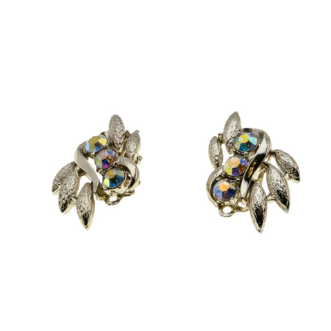 Colour Cascade - Vintage Gold Plate Austrian Swarovski Aurora Borealis Crystal Rhinestone Clip-On Earrings  (VE463)