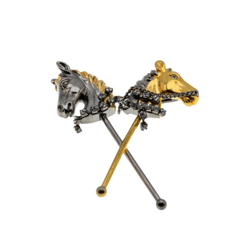 Childhood Memories - Vintage Signed 'BUTLER' Gold Plated Austrian Swarovski Crystal Rhinestone Hobby Horse Brooch (VBR293)