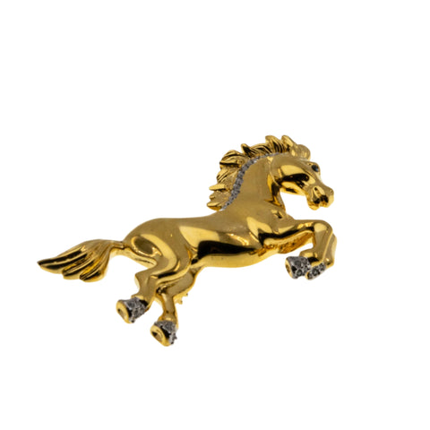 Bucking Stallion - Vintage Signed 'BUTLER' Gold Plated Austrian Swarovski Crystal Rhinestone Horse Brooch (VBR294)