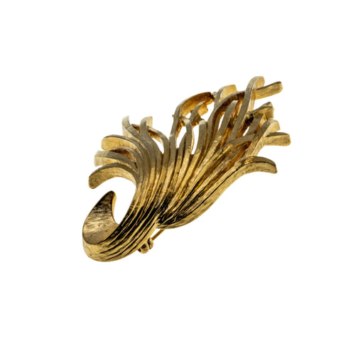 Elegance & Sophistication- Vintage Signed 'MONET' Gold Plated Feather Tail Brooch (VBR296)