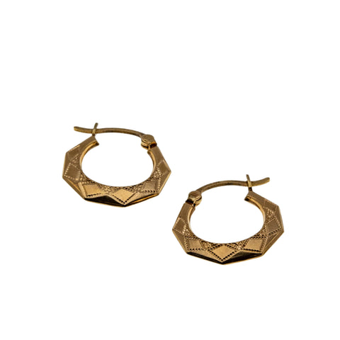 Must Haves - Vintage 10K Gold Etched Creole Hoop Earrings (VE461)