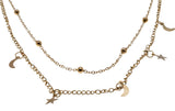 Night Sky - Estate Gold plated Moon & Star Double Chain Fashion Necklace (EN052)