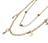 Night Sky - Estate Gold plated Moon & Star Double Chain Fashion Necklace (EN052)