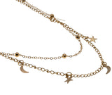 Night Sky - Estate Gold plated Moon & Star Double Chain Fashion Necklace (EN052)