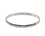 Silvery Adornment - Vintage Mexican Sterling Silver Engraved Scrolls Bangle Bracelet (VB124)