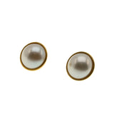 Pearl Girl - Vintage Gold Plated Mabé Pearl (Simulated) Stud Earrings (VE465)