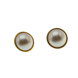 Pearl Girl - Vintage Gold Plated Mabé Pearl (Simulated) Stud Earrings (VE465)