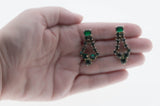 Red Carpet Ready - Vintage Gold Plated Emerald Green Crystal Rhinestone  Clip-On Dangly Earrings (VE469)