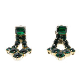 Red Carpet Ready - Vintage Gold Plated Emerald Green Crystal Rhinestone  Clip-On Dangly Earrings (VE469)