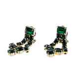 Red Carpet Ready - Vintage Gold Plated Emerald Green Crystal Rhinestone  Clip-On Dangly Earrings (VE469)