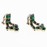 Red Carpet Ready - Vintage Gold Plated Emerald Green Crystal Rhinestone  Clip-On Dangly Earrings (VE469)