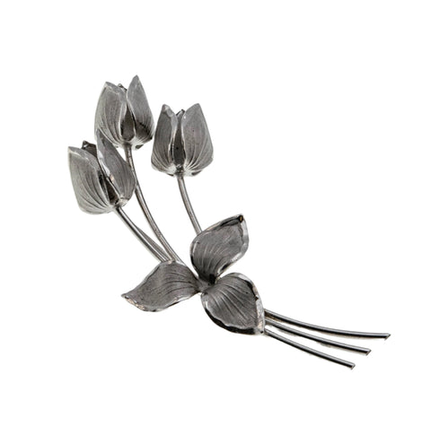 Tulip Fever - Vintage Signed 'Bond Boyd' Sterling Silver Tulip Flower Bouquet Brooch  (VBR298)