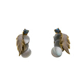Sea & Earth - Vintage Gold Plated Mother Of Pearl Crystal Rhinestone Leaf  Clip-On Earrings (VE470)