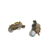 Sea & Earth - Vintage Gold Plated Mother Of Pearl Crystal Rhinestone Leaf  Clip-On Earrings (VE470)