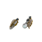 Sea & Earth - Vintage Gold Plated Mother Of Pearl Crystal Rhinestone Leaf  Clip-On Earrings (VE470)