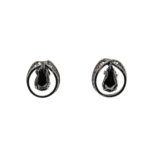 Diamonds & Lace - Vintage 'Titan' Sterling Silver Natural Black Alaskan Diamond Stud Earrings (VE472)