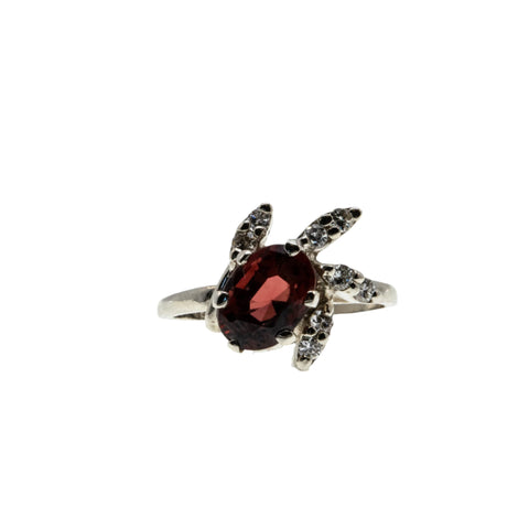 Garnet Femininity - Vintage 14K White Gold Natural Garnet & Diamond Flower Ring (VR1016)
