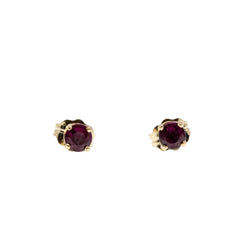 Crimson Must Haves - Vintage 14K Gold Natural Ruby Stud Earrings (VE474)