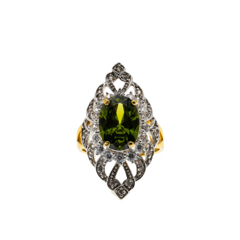Enthralling - Estate 18K Gold Plate Hand-Set Crystal Open-Work Ring (ER377)